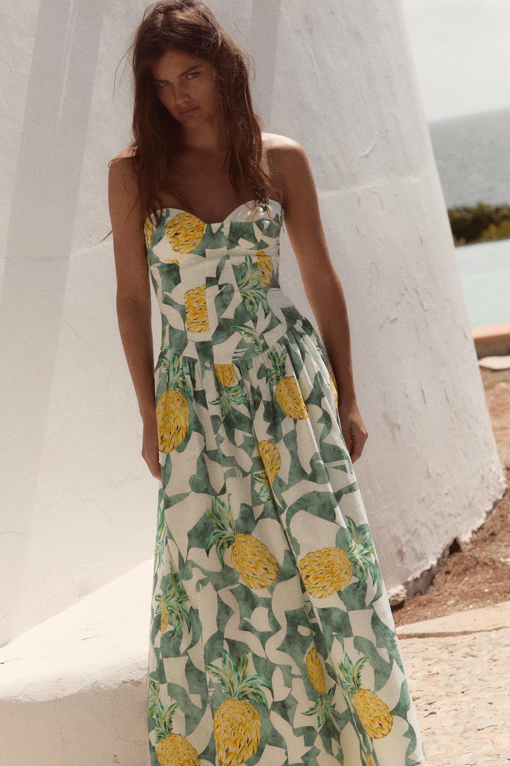 Pineapple Print Strapless Maxi Dress | Resort Chic