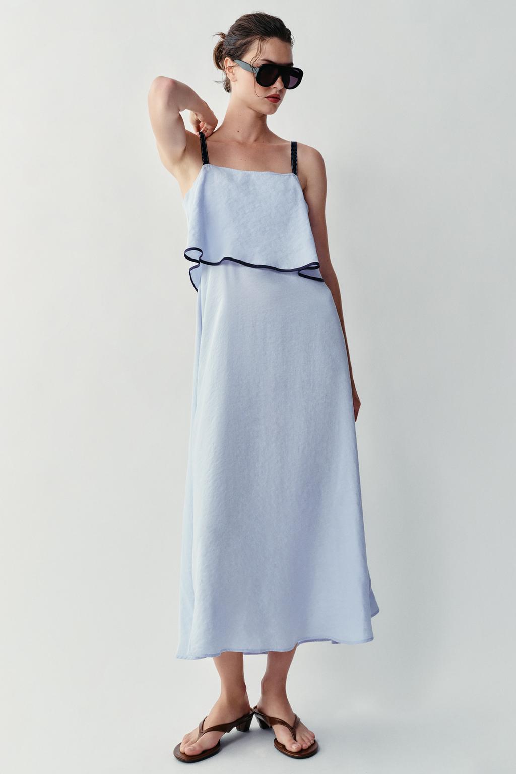 Contrast Stitched Flounce Midi Dress