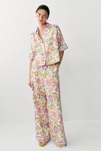 Palermo Sun-Drenched Floral Print Shirt and Wide-Leg Pants Set