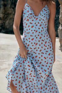 Summer Berry Dream All-Over Strawberry Print Midi Dress