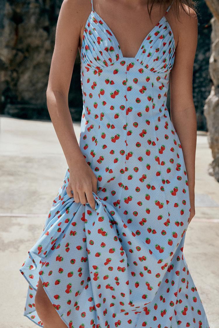 Summer Berry Dream All-Over Strawberry Print Midi Dress