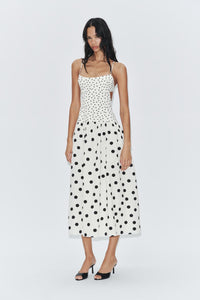 French Riviera All-Over Polka Dot Cut-Out Backless Midi Dress