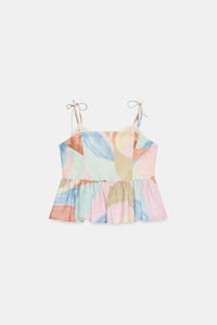 Mediterranean Vibrant Print Smocked Back Cami and Trousers Two-Piece Set