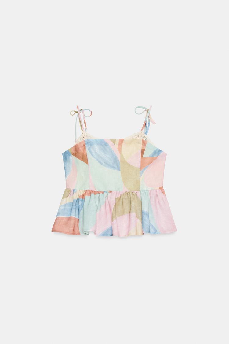 Mediterranean Vibrant Print Smocked Back Cami and Trousers Two-Piece Set
