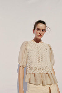 Provence Romance Combined Crochet Short Sleeve Top Blouse
