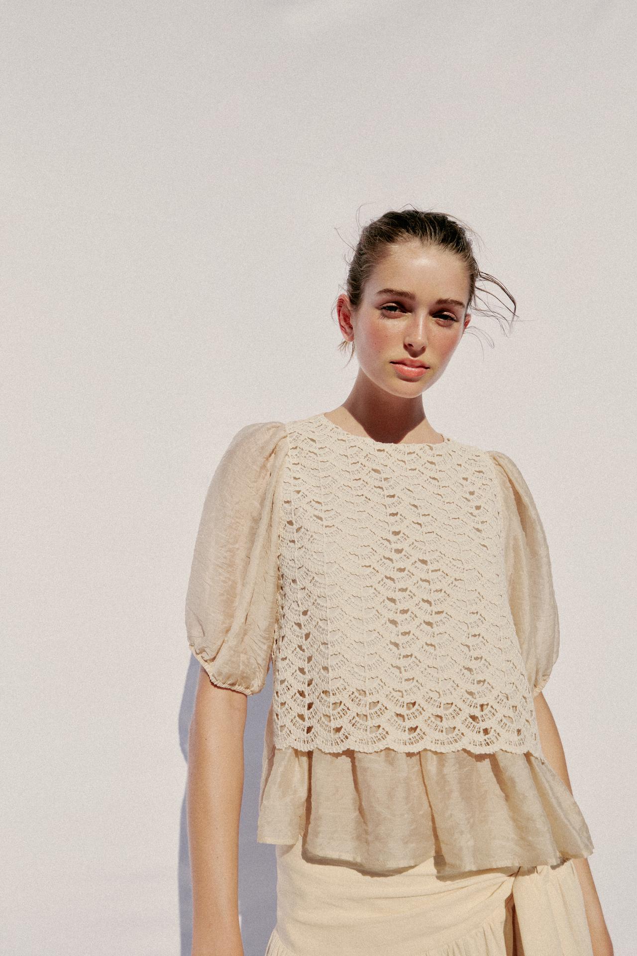 Provence Romance Combined Crochet Short Sleeve Top Blouse