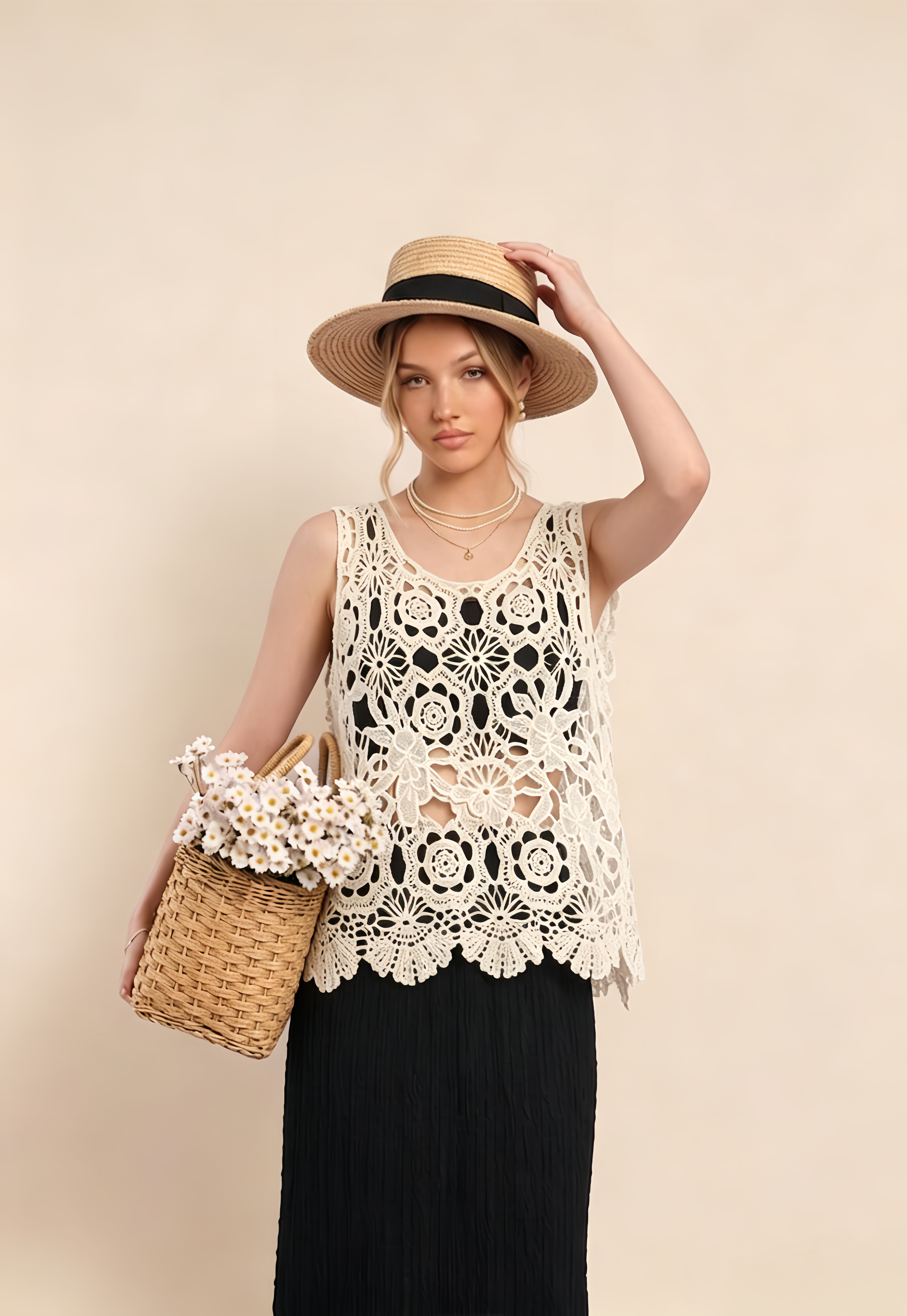 Boho Floral Crochet Layering Top