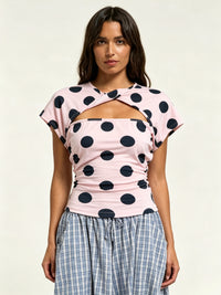 Pink & Navy Polka Dot Cutout Top
