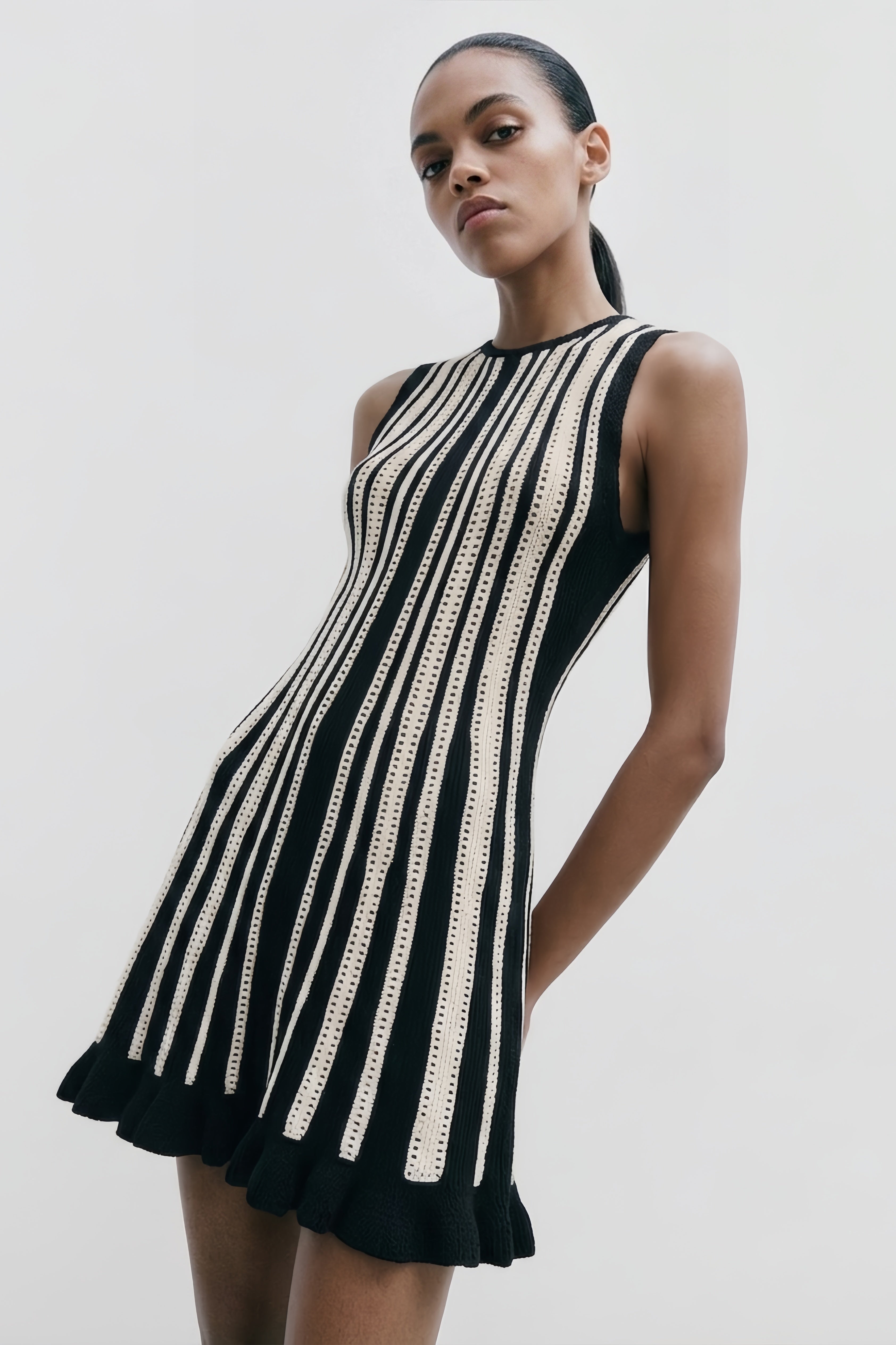 French Riviera Navy and White Striped Open-Knit Mini Dress