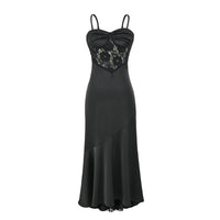 Aria Glacier Blue Satin and Sheer Lace Mermaid Maxi Dress