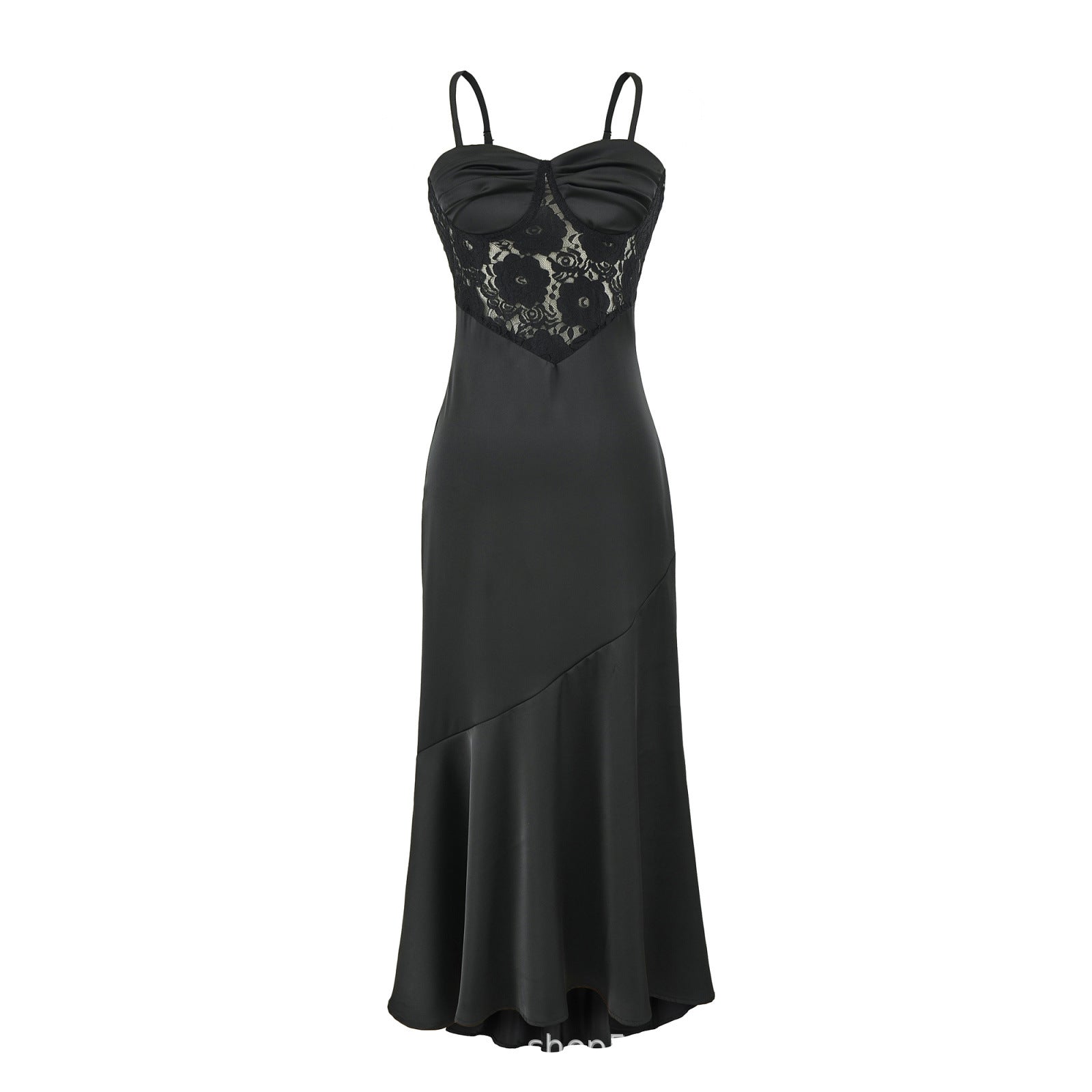 Aria Glacier Blue Satin and Sheer Lace Mermaid Maxi Dress