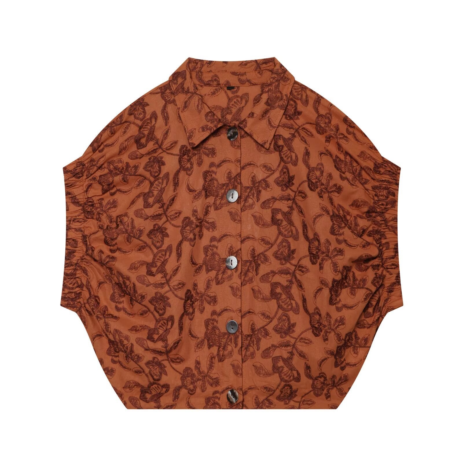 Terracotta Estate Embroidered Cotton Shirt and Wide-Leg Pants Set