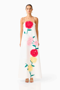 3D Floral Appliqué Maxi Dress
