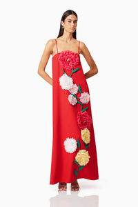 3D Floral Appliqué Maxi Dress