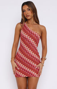 Retro Chevron One-Shoulder Crochet Mini Dress