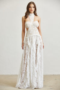 White Lace Halter Cutout Maxi Dress