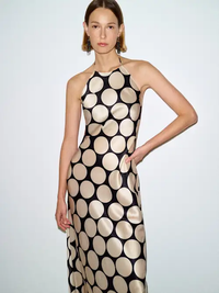Elegant Polka Dot Satin Halter Maxi Dress