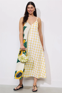 Sunflower Patchwork Plaid Midi Dress