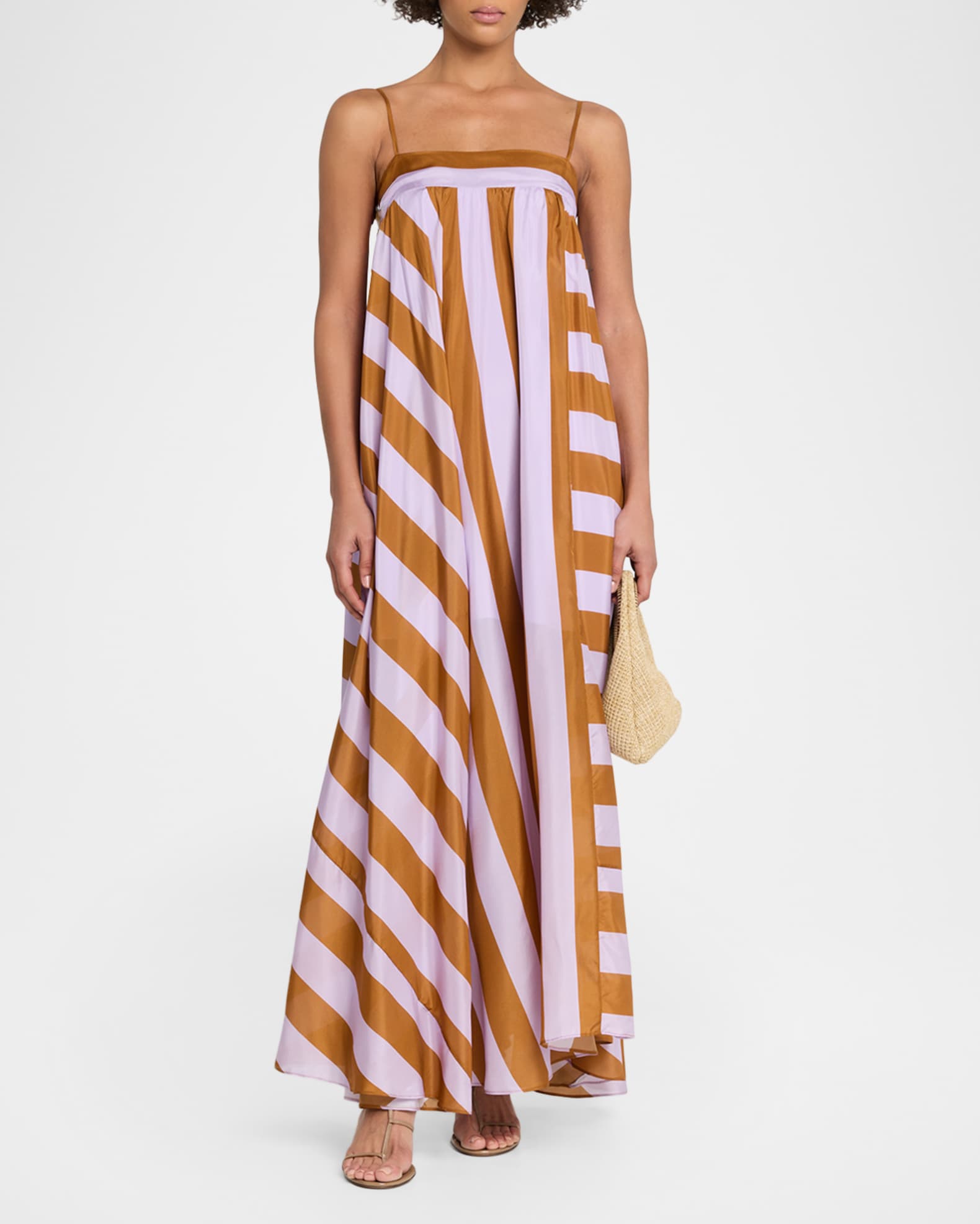 Stripe flow maxi dress with a relaxed silhouette and modern patchwork stripes, perfect for vacations, resorts, summer dinners, and beach getaways.