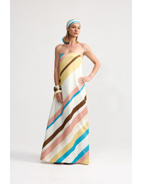 Pastel Stripe Strapless Resort Maxi Dress