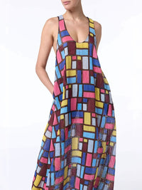 Colorblock Mosaic Print Sleeveless Maxi Dress