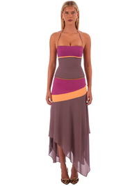Colorblock Halter Top & Asymmetrical Maxi Skirt Set