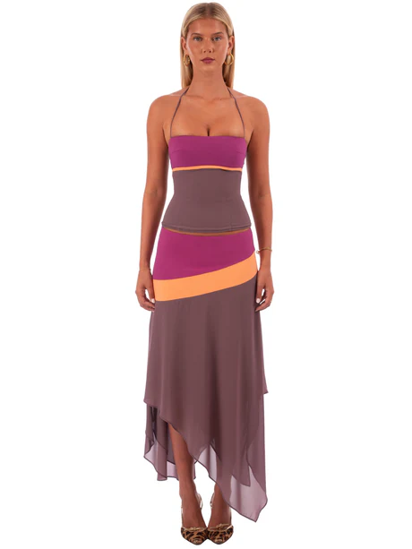 Colorblock Asymmetrical Set. Featuring a bold colorblock design.Perfect for vacations, resort wear, parties, and summer nights.
