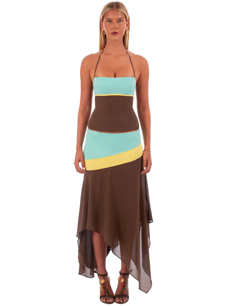 Colorblock Asymmetrical Set. Featuring a bold colorblock design.Perfect for vacations, resort wear, parties, and summer nights.