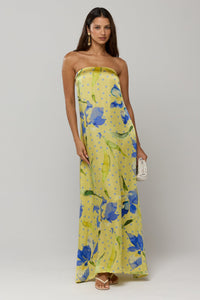 Yellow Floral Strapless Maxi Dress
