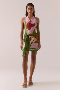 Floral Print Mini Dress With Waist Tie