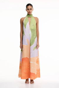 Watercolor Halter Maxi Dress