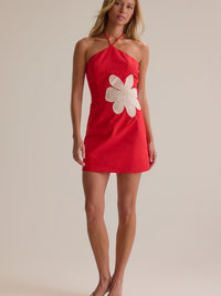 Red Floral Halter Mini Dress