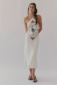 Floral Scarf Halter Midi Dress
