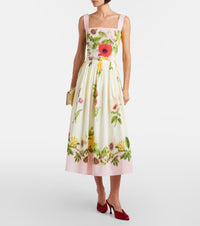 Vibrant Botanical Floral Pleated Midi Dress