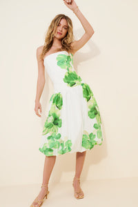 Green Floral Strapless Drop-Waist Bubble Dress