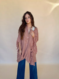 Flowy Ruffle Sleeve Oversized Blouse