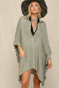 Flowy Ruffle Sleeve Oversized Blouse