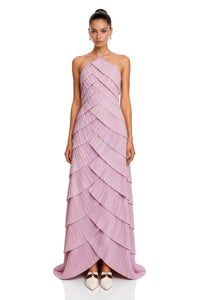 Pleated Tiered Halter Maxi Dress