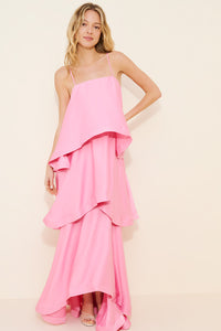 Pink Architectural Tiered Maxi Dress