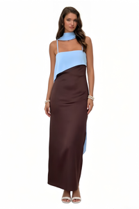 Colorblock Scarf Maxi Dress