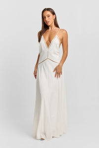 Plunging Ladder Lace Trim Maxi Dress