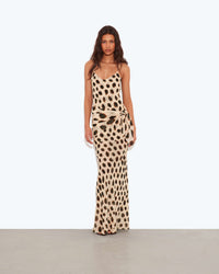 Cream & Brown Abstract Spot Tie-Waist Maxi Dress
