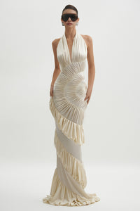 Sculptural Ruched Asymmetric Ruffle Gown