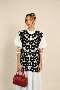 White Retro Floral Cutout Sleeveless Top
