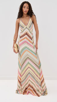 Vibrant Multicolor Chevron Crochet Maxi Dress
