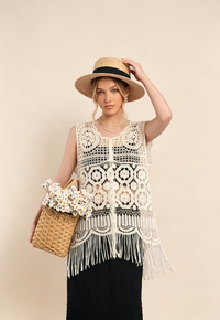 Boho Floral Crochet Fringe Top