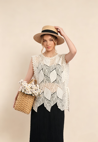 Elegant Leaf-Pattern Lace Top