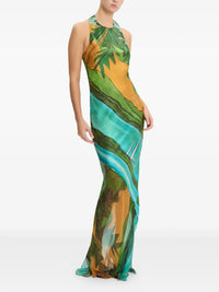 Scenic Tropical Landscape Halter Maxi Dress