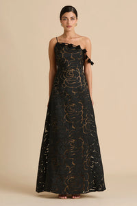 Floral Jacquard One-Shoulder Maxi Dress