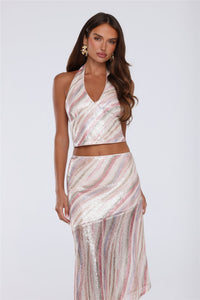 Pastel Iridescent Sequin Striped Co-ord Set